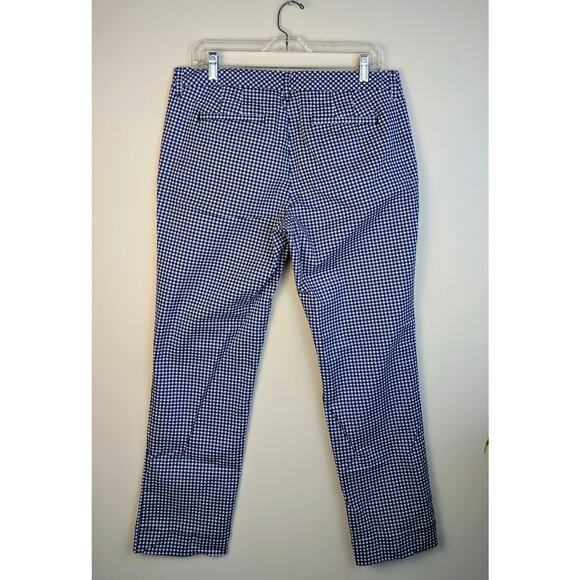Tommy Hilfiger Stretch Career Pants 12 Blue White Gingham Check Mid Rise Cotton - Picture 2 of 12